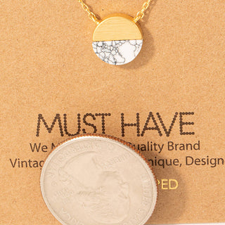 Small Circle Stone Metal Pendant Necklace: BK