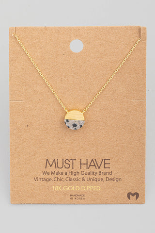 Small Circle Stone Metal Pendant Necklace: BK