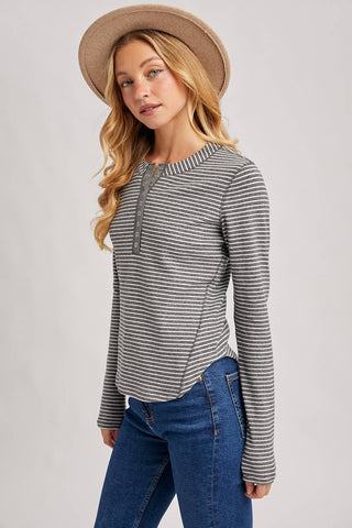 Charcoal Henley Knit Top