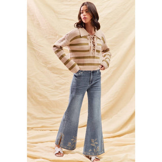 Flare Jeans with Embroidered Hem