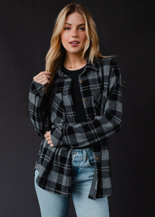 Black & Gray Plaid Button Up