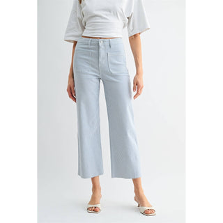 White and Blue Cropped Hem Jeans