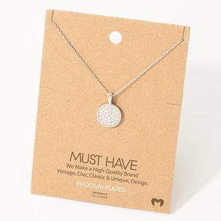 Pave Circle Disc Pendant Necklace: R