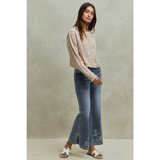 Flare Jeans with Embroidered Hem