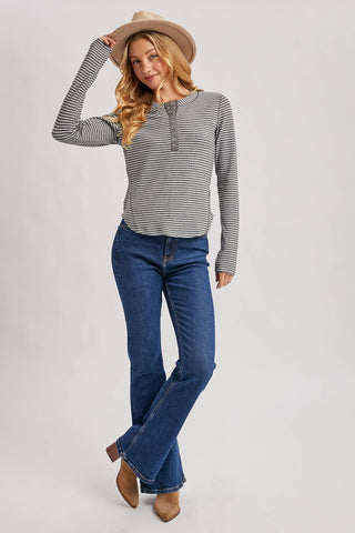 Charcoal Henley Knit Top