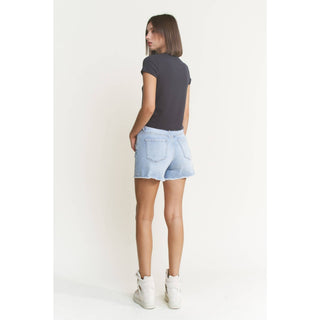 Light Wash Frayed Denim Shorts