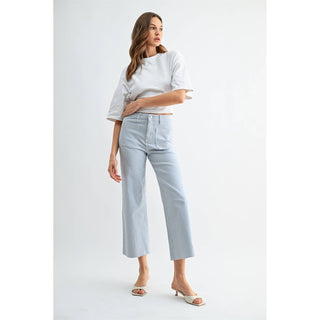 White and Blue Cropped Hem Jeans