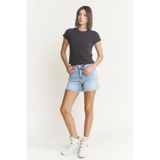 Light Wash Frayed Denim Shorts