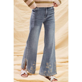 Flare Jeans with Embroidered Hem
