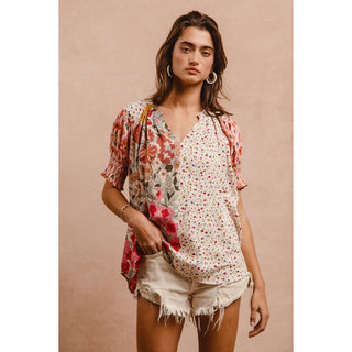 Mixed Print Boho Blouse