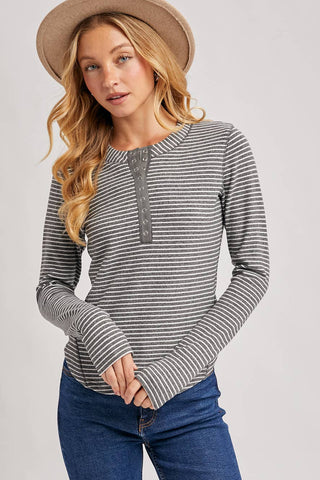 Charcoal Henley Knit Top