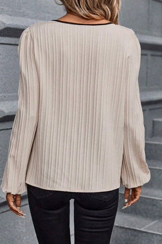 Cream and Black Long Sleeve Blouse