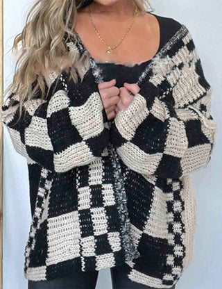 Color Block Checked Cardigan