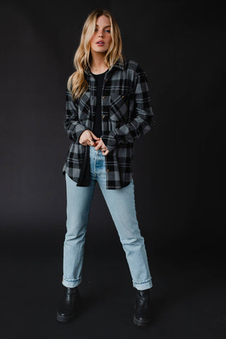 Black & Gray Plaid Button Up