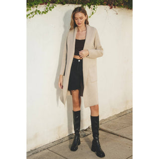 Cozy Long Cardigan: LIGHT GREY / M/L