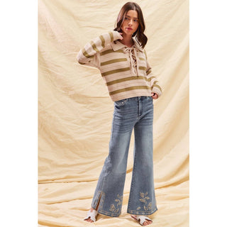 Flare Jeans with Embroidered Hem