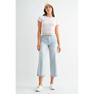 Blue Striped Crop Leg Jeans