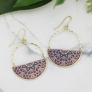 Moroccan Market Enamel Embossed Gold Half Circle Earrings