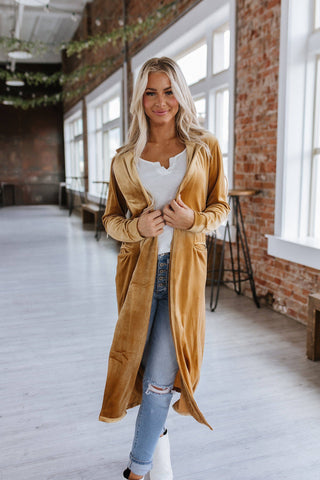 Adelina Long Velvet Cardigan | S-2XL: Yellow / S