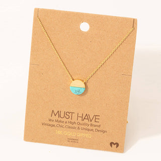 Small Circle Stone Metal Pendant Necklace: WH