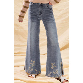 Flare Jeans with Embroidered Hem