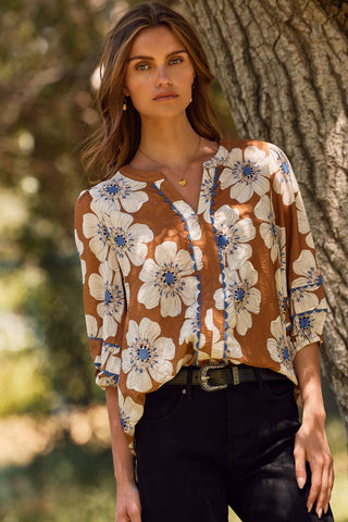 Floral Printed 3/4 Sleeve Blouse