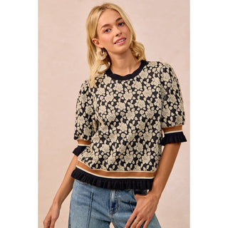 Textured Rose Knit Sweater