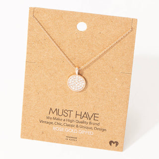 Pave Circle Disc Pendant Necklace: R
