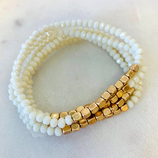 Five Strand Stone and Gold Bracelet Stack