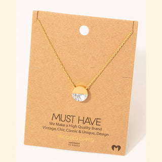 Small Circle Stone Metal Pendant Necklace: WH