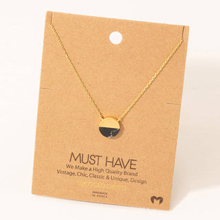 Small Circle Stone Metal Pendant Necklace: BK