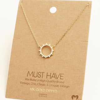 Pave Circle Sun Pendant Necklace