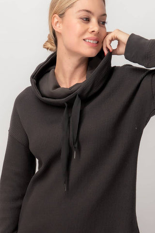 THERMAL COWL NECK TASSEL TUNIC TOP