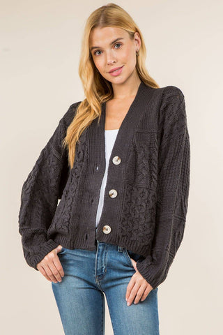 T9395 - Unique cableknit button down cardigan