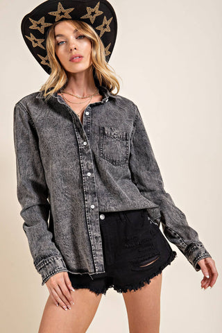 ITM8749 SNOW WASHED DENIM SHIRT TOP