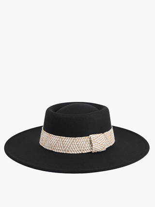 HAT2189 Stevie Boho Trim Wide Brim Fedora
